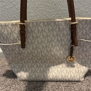 Michael Kors Cream and Brown Signature Tote